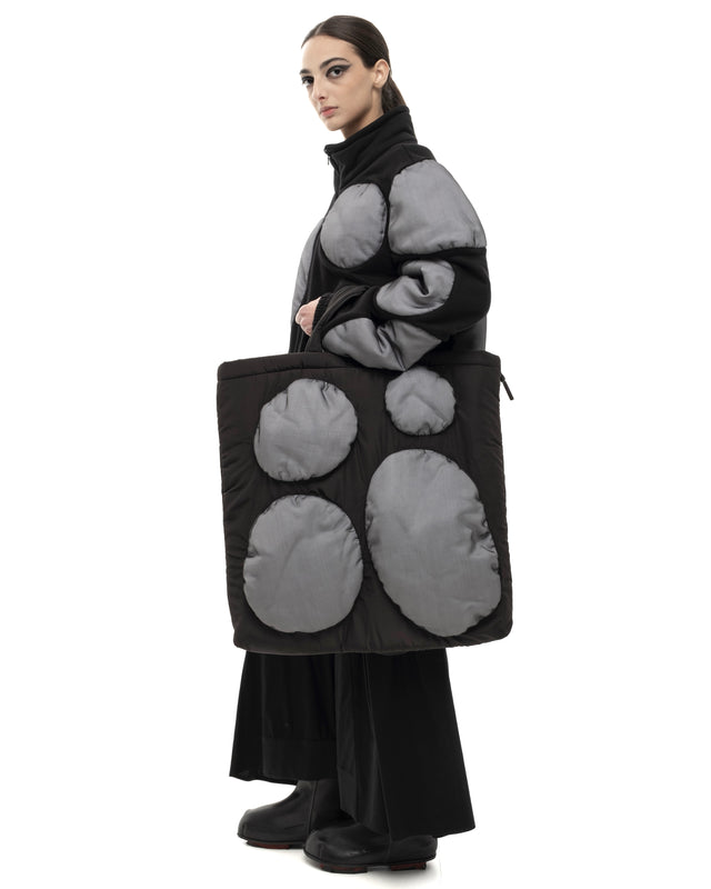 RETENTION WHITE CIRCLES PUFFER TOTE BAG