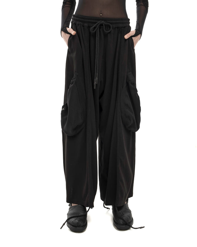 RETENTION BLACK WIDE-LEG RELAXED-FIT DRAWSTRING PANTS