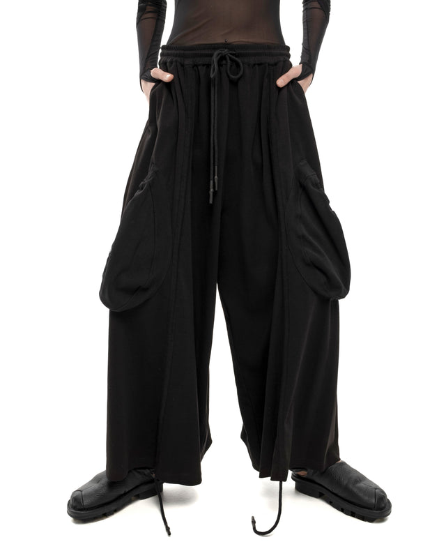 RETENTION BLACK WIDE-LEG RELAXED-FIT DRAWSTRING PANTS