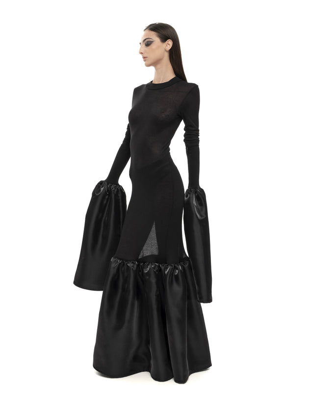 RETENTION BLACK SHEER MAXI DRESS WITH EXAGGERATED LONG PUFFED SLEEVES