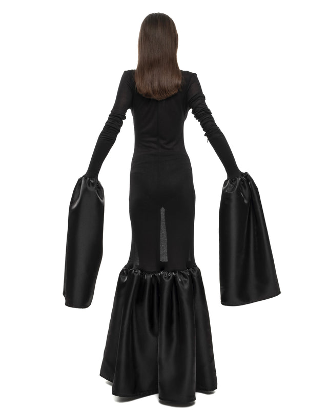 RETENTION BLACK SHEER MAXI DRESS WITH EXAGGERATED LONG PUFFED SLEEVES