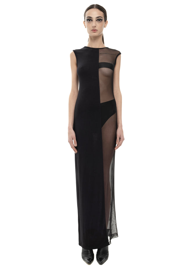 RETENTION BLACK SLEEVELESS HALF-AND-HALF MAXI DRESS