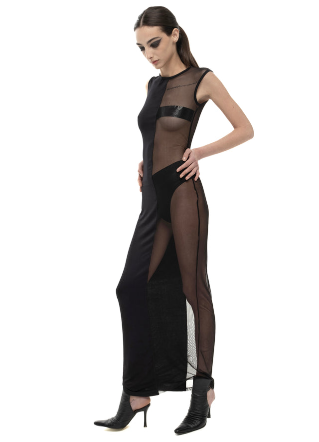 RETENTION BLACK SLEEVELESS HALF-AND-HALF MAXI DRESS
