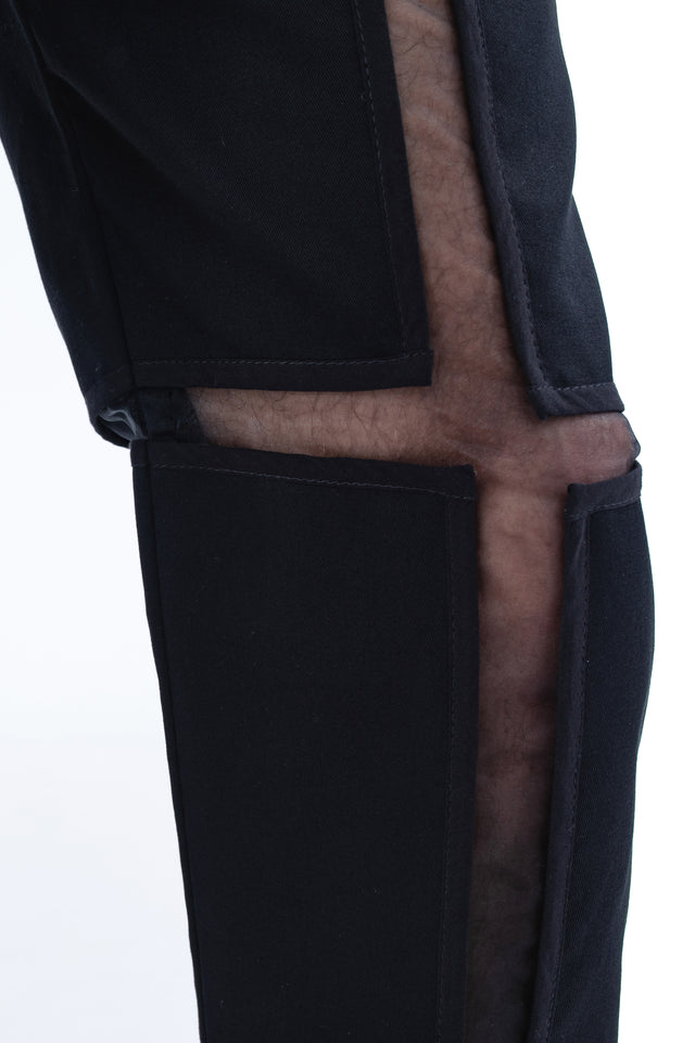 RUN(A)WAY SEMI-SHEER STRAIGHT LEG BLACK TROUSERS