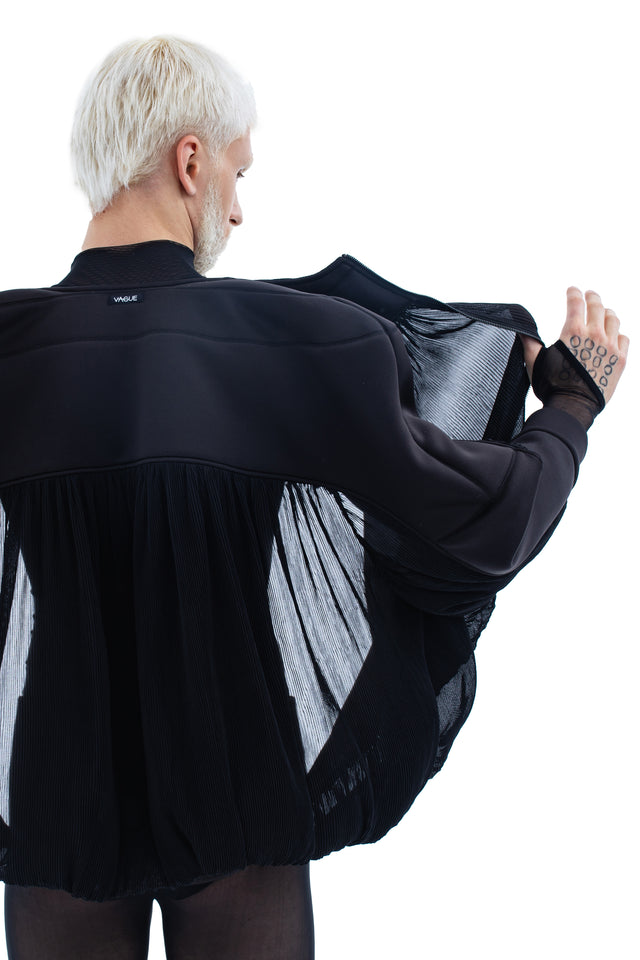 RUN(A)WAY OVERSIZED SEMI-SHEER CHIFFON AND NEOPRENE ZIP-UP JACKET