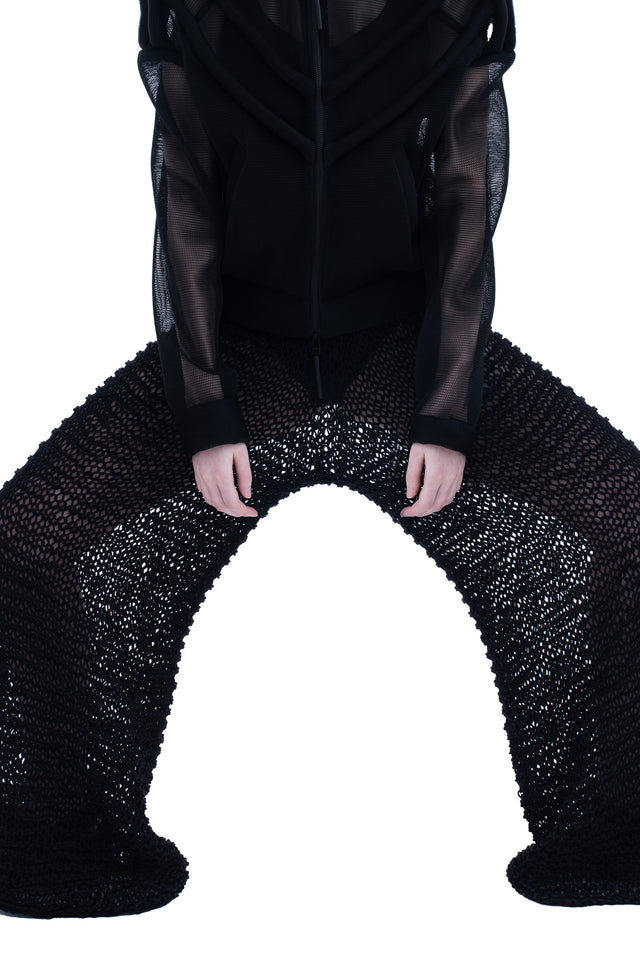 RUN(A)WAY WIDE LEG HAND-KNITTED SEE-THROUGH PANTS