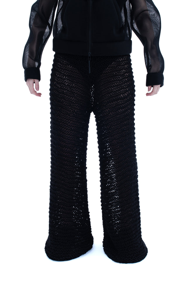 RUN(A)WAY WIDE LEG HAND-KNITTED SEE-THROUGH PANTS