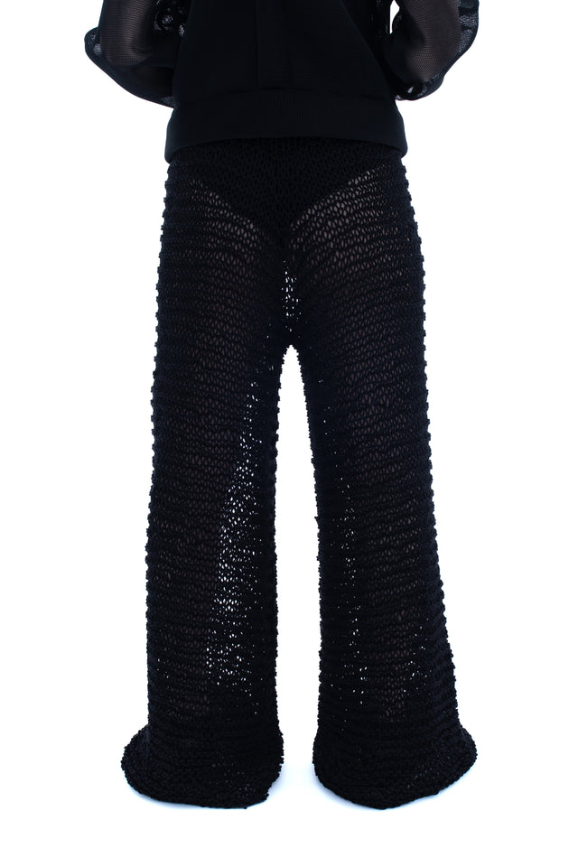 RUN(A)WAY WIDE LEG HAND-KNITTED SEE-THROUGH PANTS