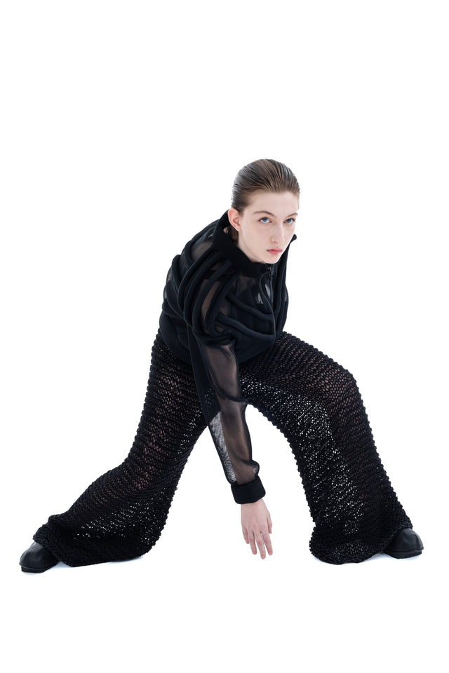 RUN(A)WAY WIDE LEG HAND-KNITTED SEE-THROUGH PANTS