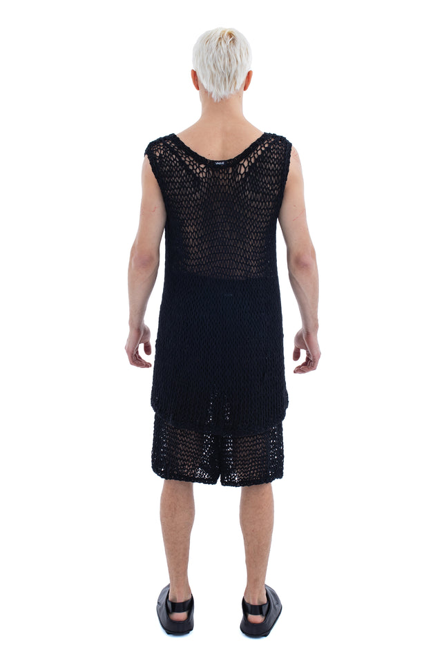 RUN(A)WAY SLEEVELESS HAND-KNITTED SHEER TOP