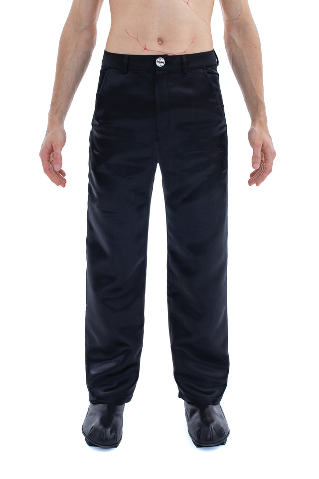 RUN(A)WAY BLACK LIQUID METAL STRAIGHT LEG TROUSERS