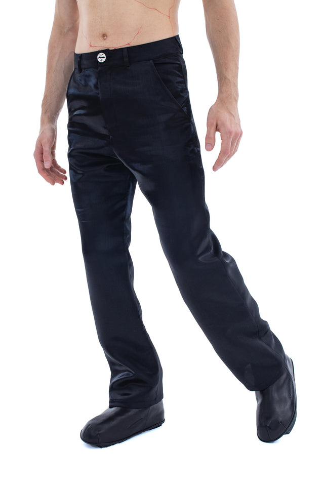 RUN(A)WAY BLACK LIQUID METAL STRAIGHT LEG TROUSERS
