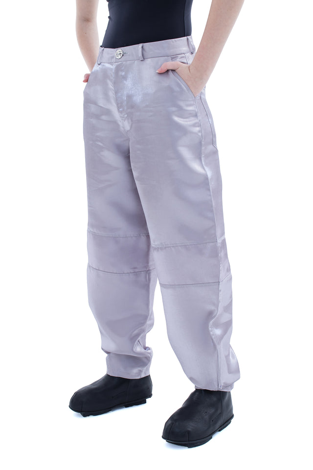 RUN(A)WAY SILVER LIQUID METAL STRAIGHT LEG TROUSERS