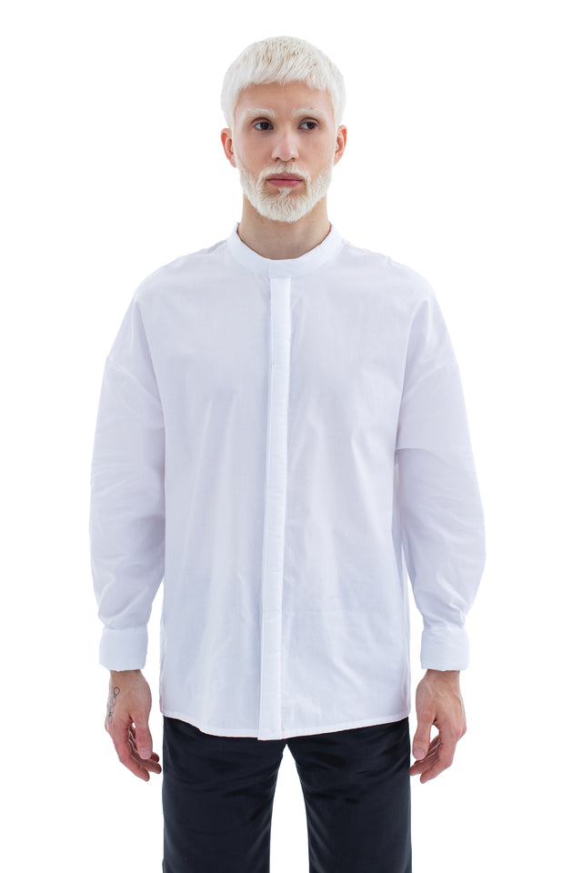 RUN(A)WAY WHITE BAND COLLAR BUTTON-UP SHIRT