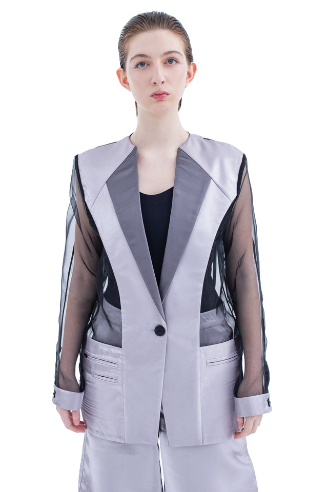 RUN(A)WAY SEMI-SHEER OVERSIZED LIQUID METAL BLAZER