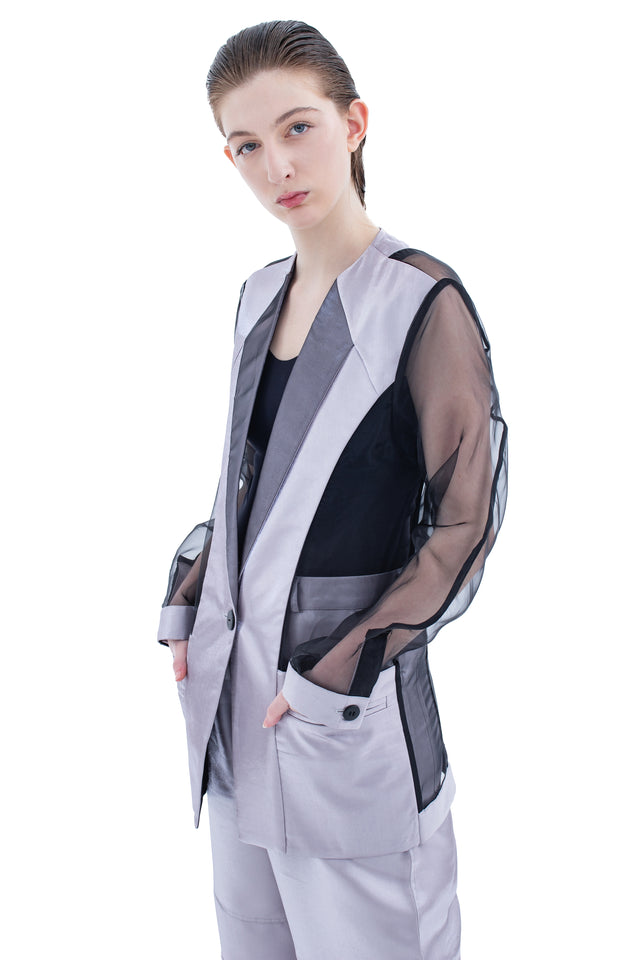 RUN(A)WAY SEMI-SHEER OVERSIZED LIQUID METAL BLAZER