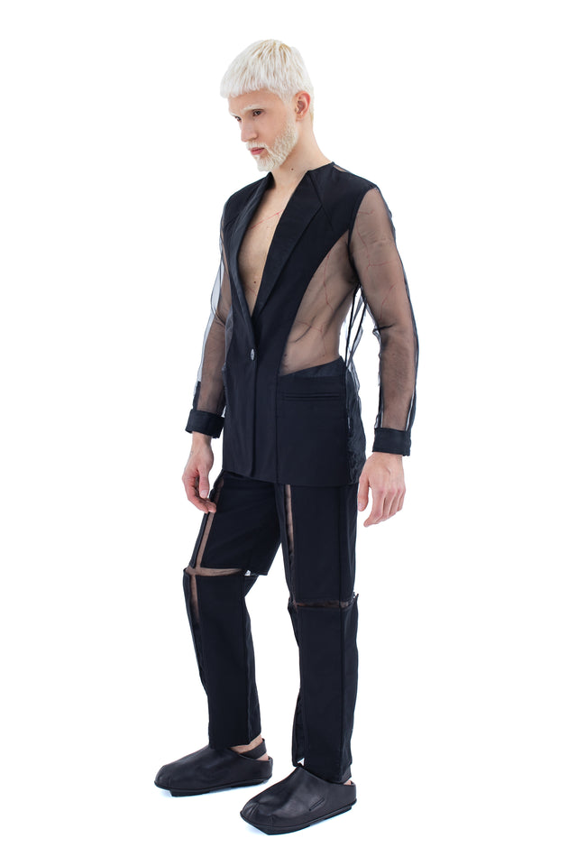 RUN(A)WAY SEMI-SHEER STRAIGHT LEG BLACK TROUSERS