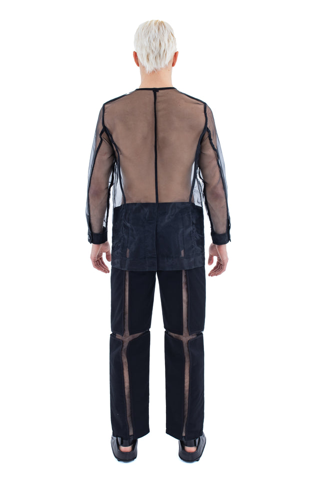 RUN(A)WAY SEMI-SHEER STRAIGHT LEG BLACK TROUSERS