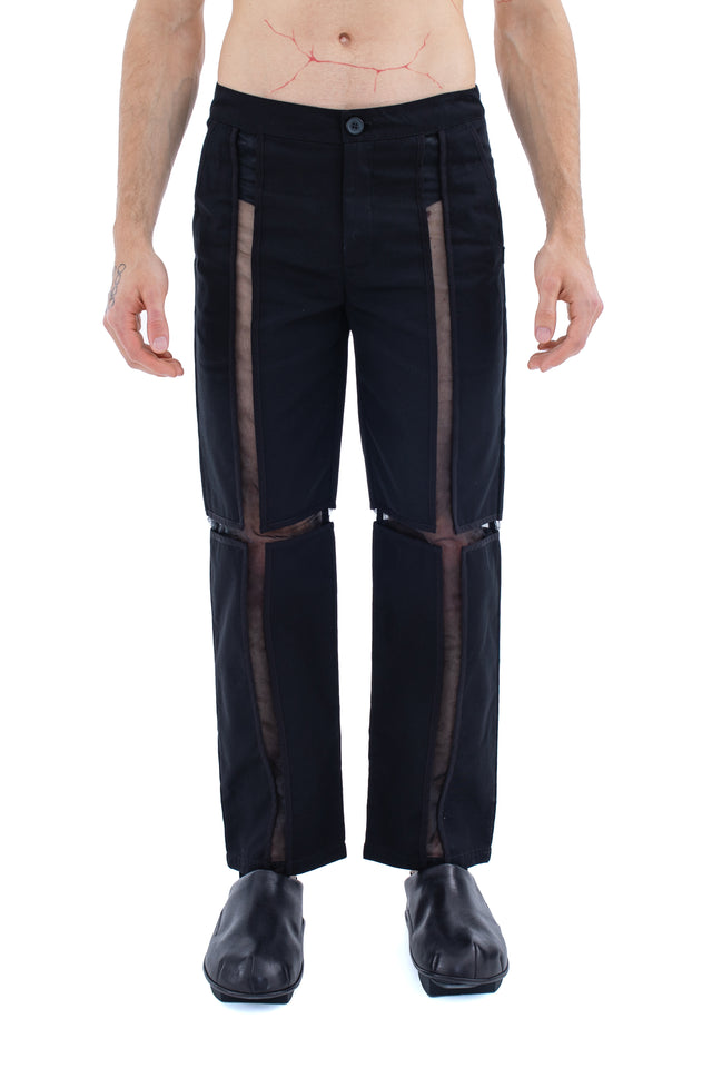RUN(A)WAY SEMI-SHEER STRAIGHT LEG BLACK TROUSERS