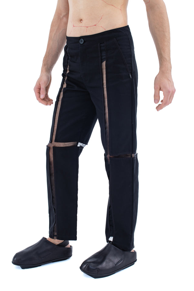 RUN(A)WAY SEMI-SHEER STRAIGHT LEG BLACK TROUSERS