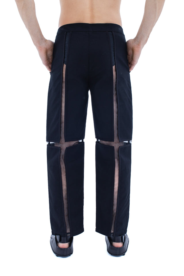 RUN(A)WAY SEMI-SHEER STRAIGHT LEG BLACK TROUSERS