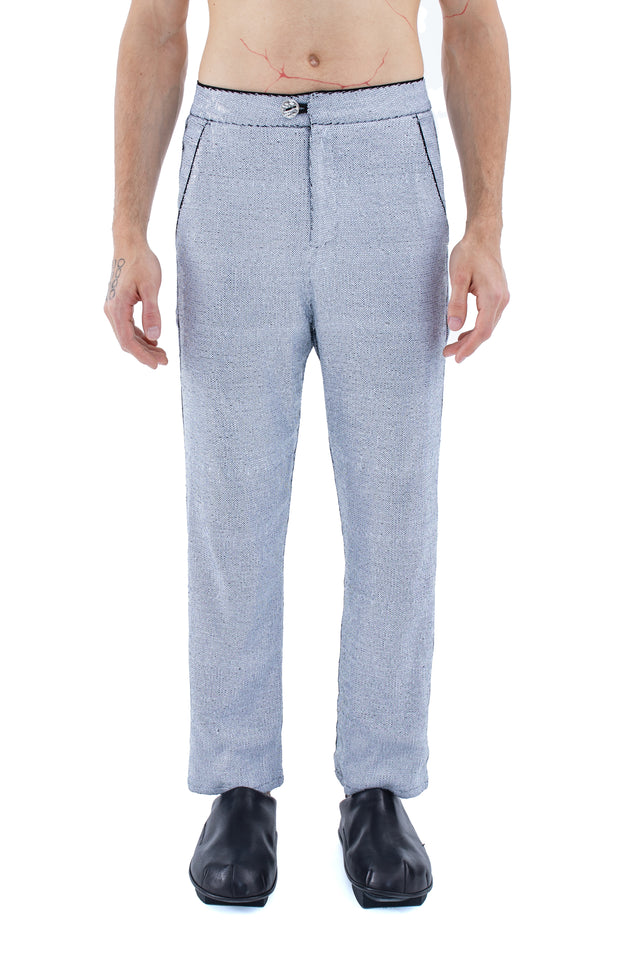 RUN(A)WAY SILVER SEQUINED STRAIGHT LEG PANTS