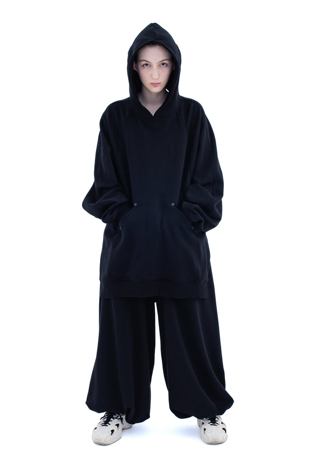 RUN(A)WAY BLACK WIDE-LEG OVERSIZED ADJUSTABLE PANTS