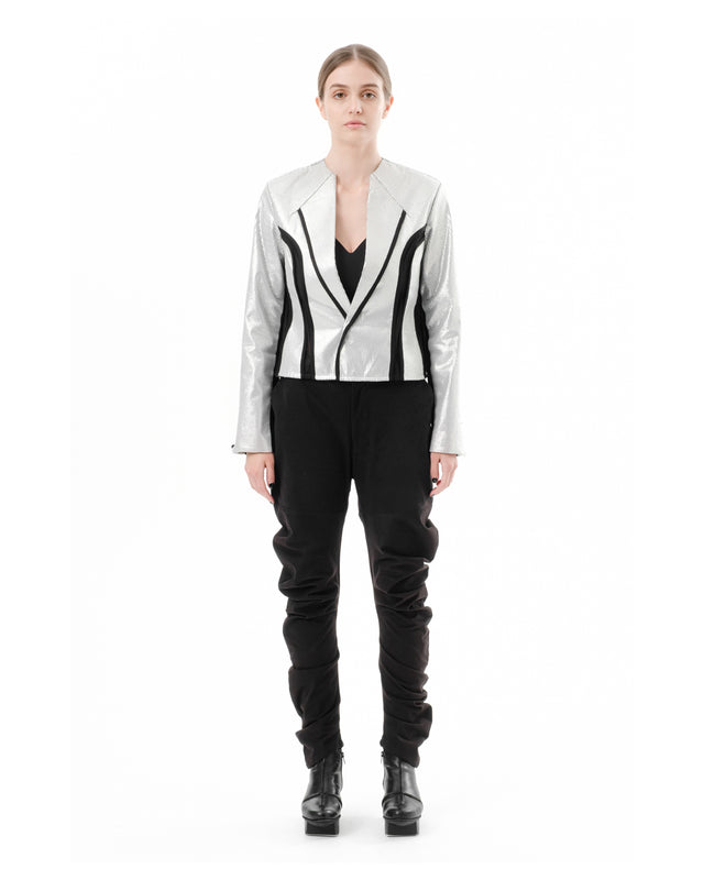 DIAPHANUM SILVER SEQUINED SLIM FIT JACKET