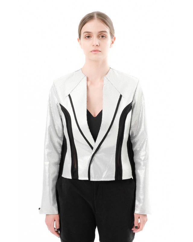 DIAPHANUM SILVER SEQUINED SLIM FIT JACKET