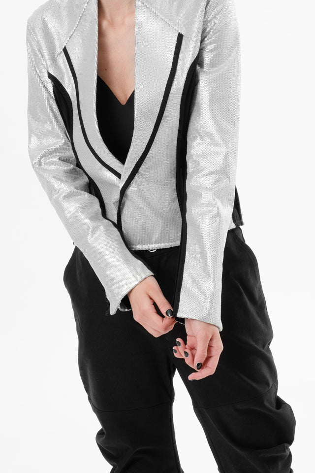 DIAPHANUM SILVER SEQUINED SLIM FIT JACKET