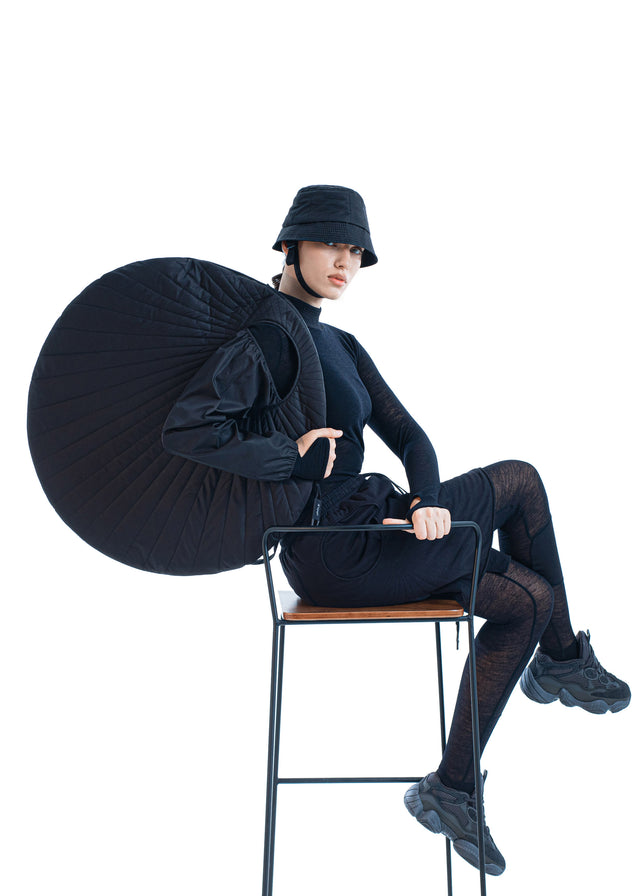 PARADEIGMA BLACK NYLON OVERSIZED STITCHED CIRCLE SLEEVE BAG