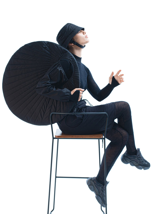PARADEIGMA BLACK NYLON OVERSIZED STITCHED CIRCLE SLEEVE BAG