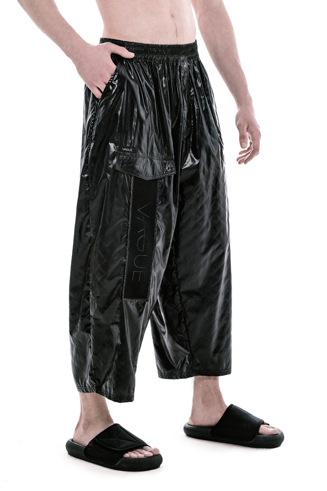 Futuristic cropped wide-leg nylon pants