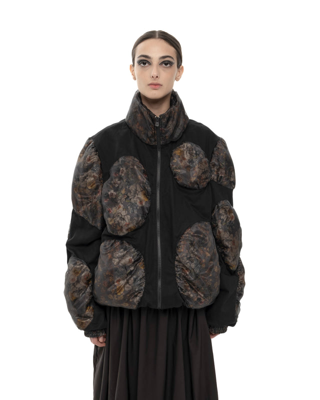 RETENTION FLOWER-TEXTURED CIRCLES PUFFER COAT