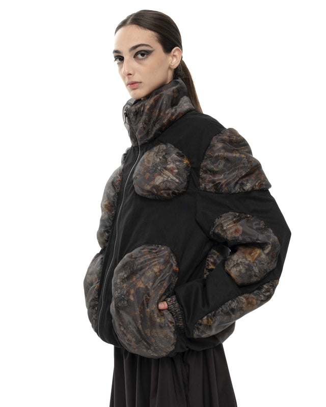 RETENTION FLOWER-TEXTURED CIRCLES PUFFER COAT