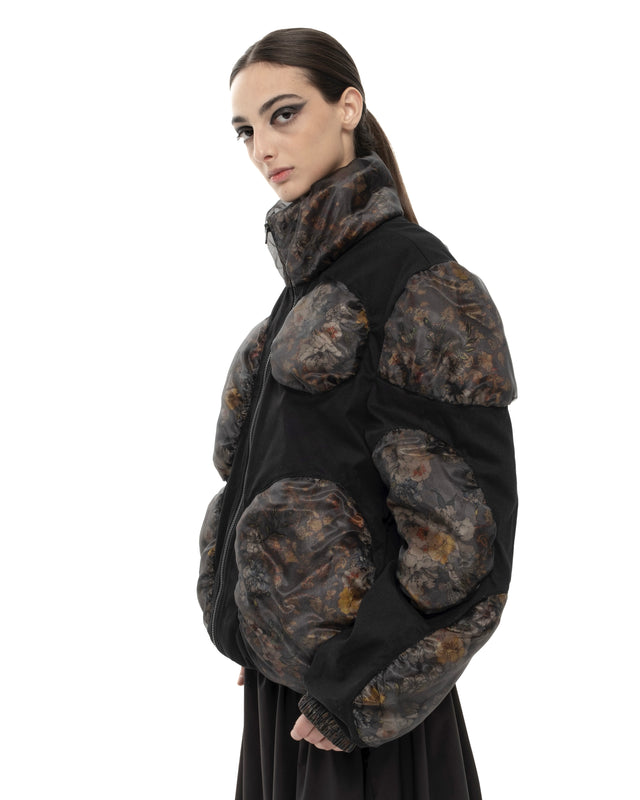 RETENTION FLOWER-TEXTURED CIRCLES PUFFER COAT