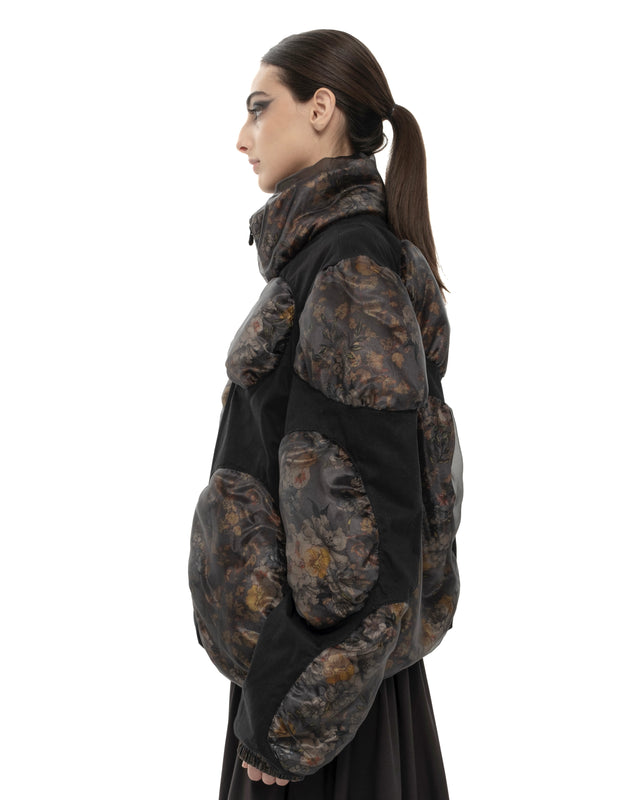RETENTION FLOWER-TEXTURED CIRCLES PUFFER COAT