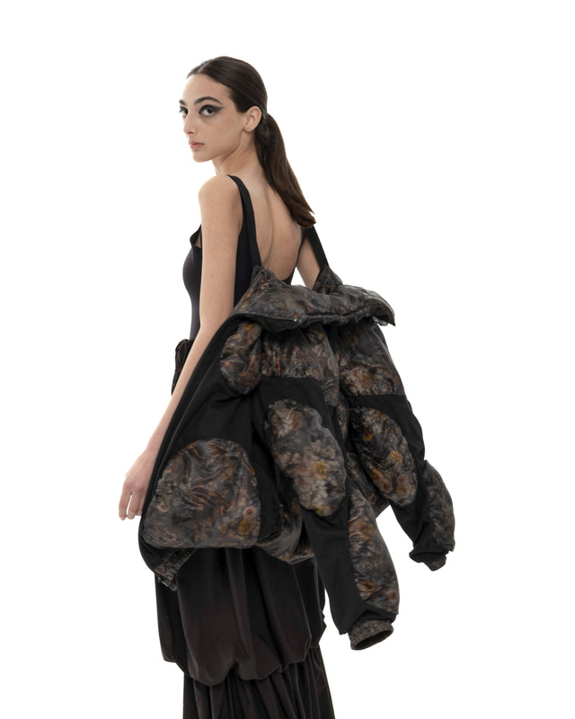 RETENTION FLOWER-TEXTURED CIRCLES PUFFER COAT