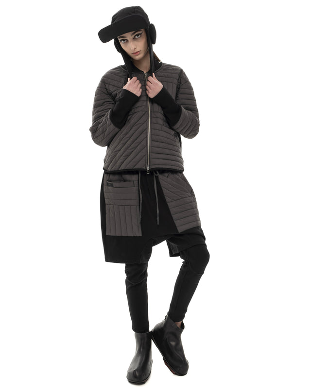 RETENTION CHARCOAL SHADE PADDED QUILTED CROPPED JACKET