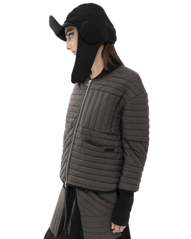 RETENTION CHARCOAL SHADE PADDED QUILTED CROPPED JACKET