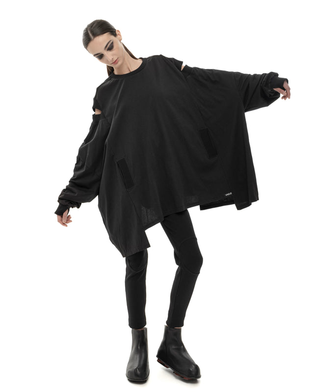 RETENTION LOOSE-FITTING BLACK JERSEY OVERSIZED TUNIC