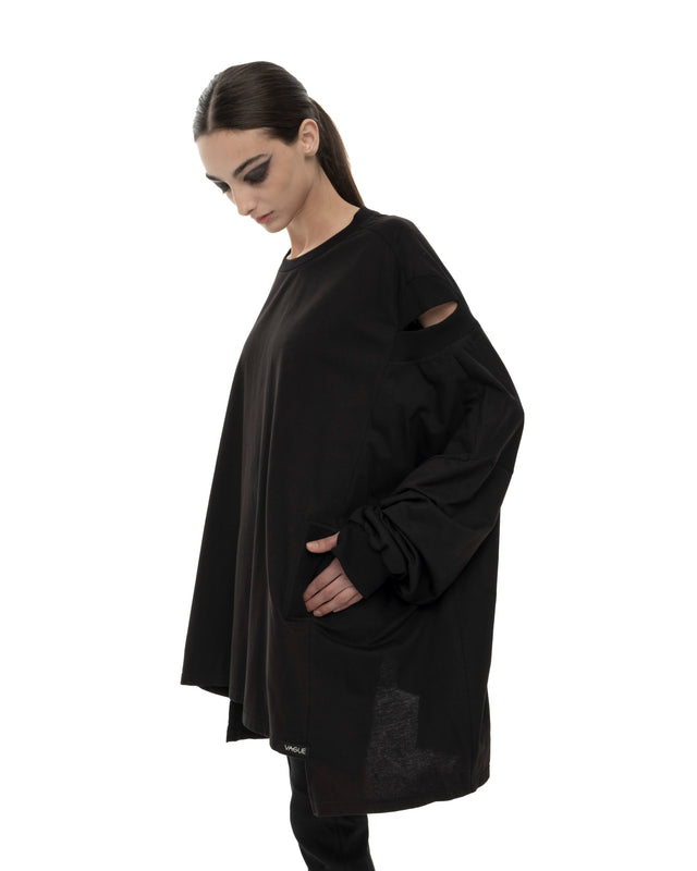 RETENTION LOOSE-FITTING BLACK JERSEY OVERSIZED TUNIC