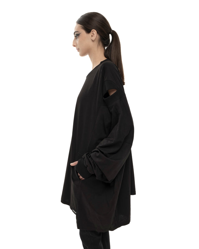 RETENTION LOOSE-FITTING BLACK JERSEY OVERSIZED TUNIC
