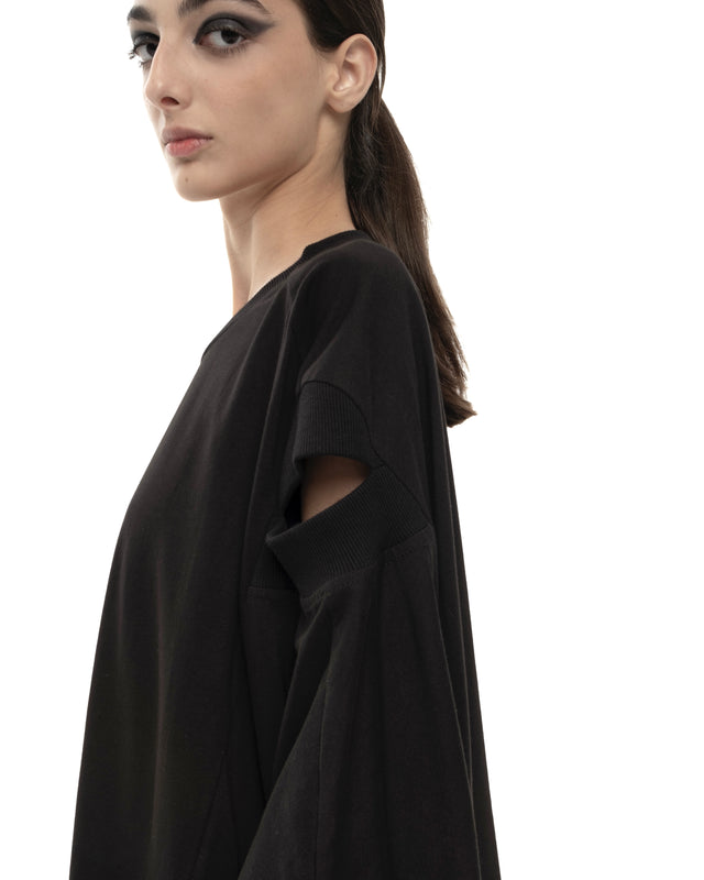 RETENTION LOOSE-FITTING BLACK JERSEY OVERSIZED TUNIC
