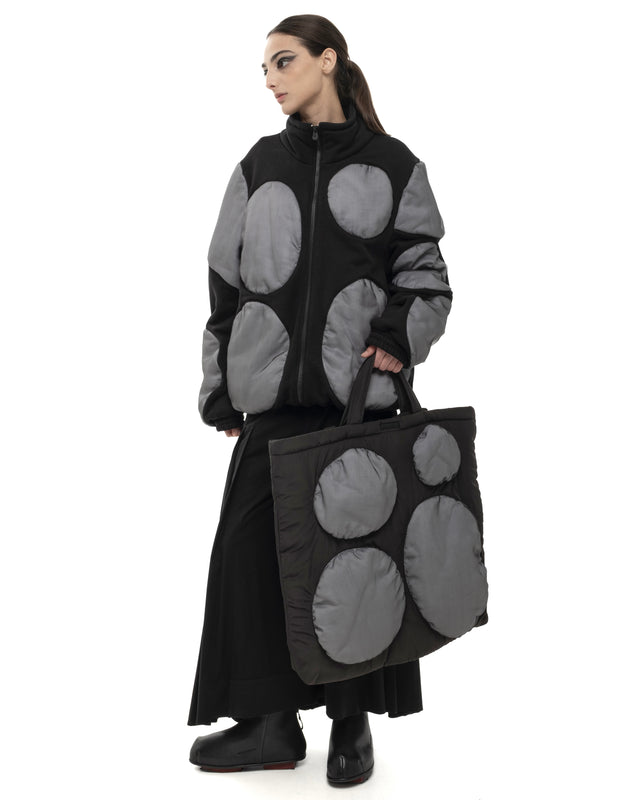 RETENTION WHITE CIRCLES PUFFER TOTE BAG