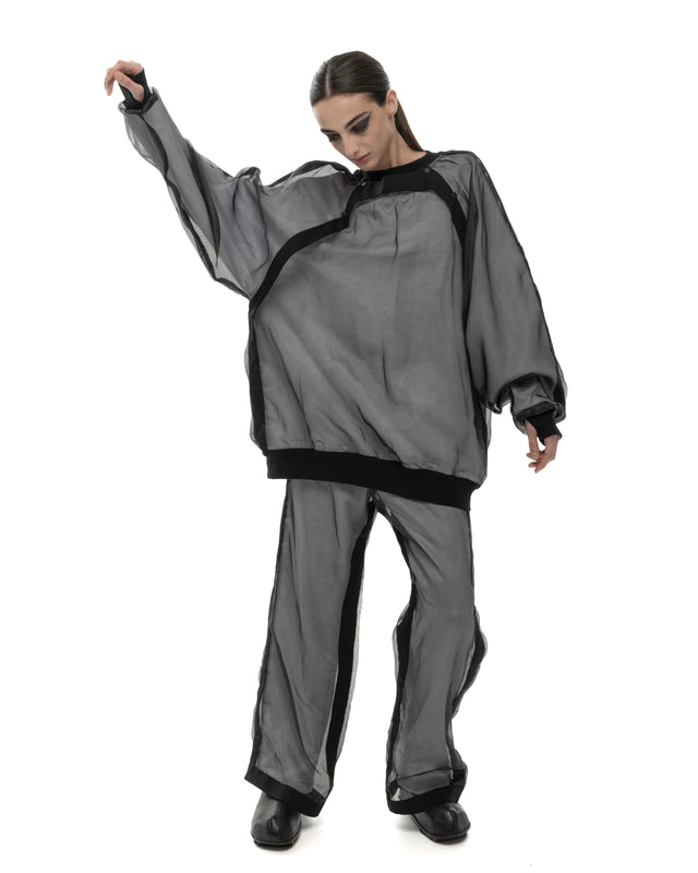 RETENTION BLACK LAYERED ORGANZA SWEATSHIRT