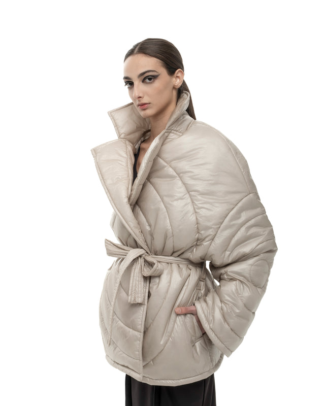 RETENTION BEIGE PADDED OVERSIZED QUILTED COAT