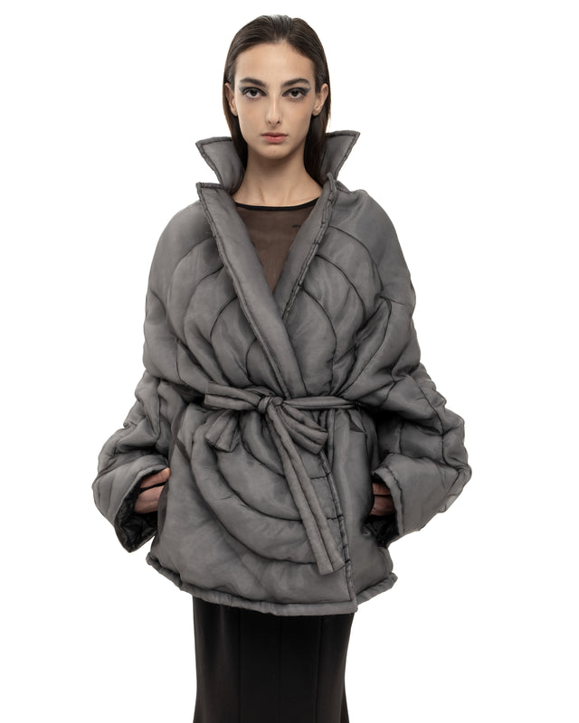 RETENTION BLACK ORGANZA PADDED OVERSIZED QUILTED COAT