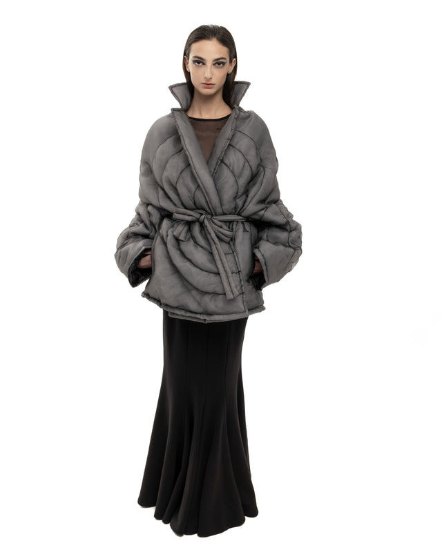 RETENTION BLACK ORGANZA PADDED OVERSIZED QUILTED COAT