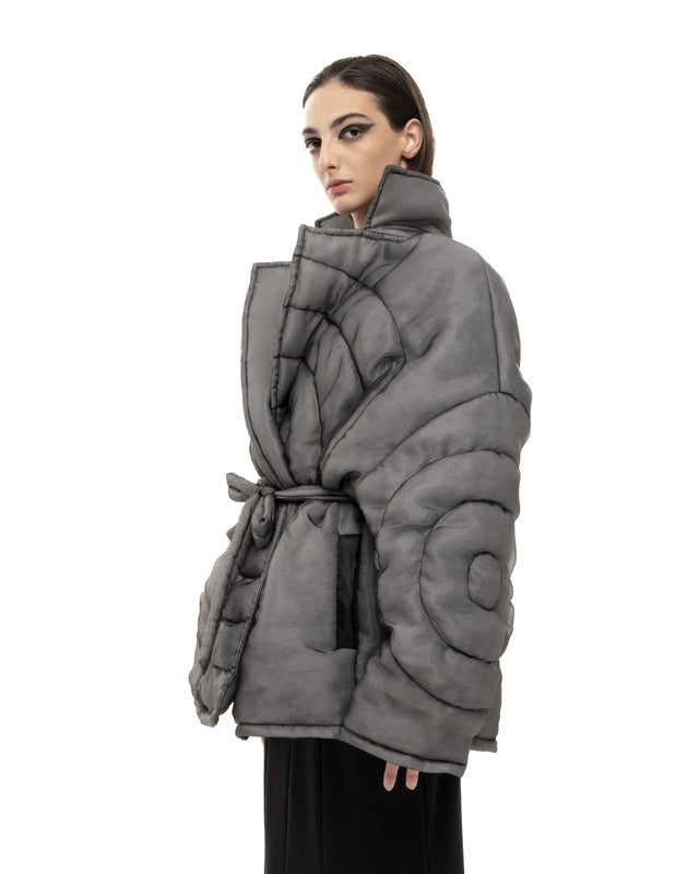 RETENTION BLACK ORGANZA PADDED OVERSIZED QUILTED COAT